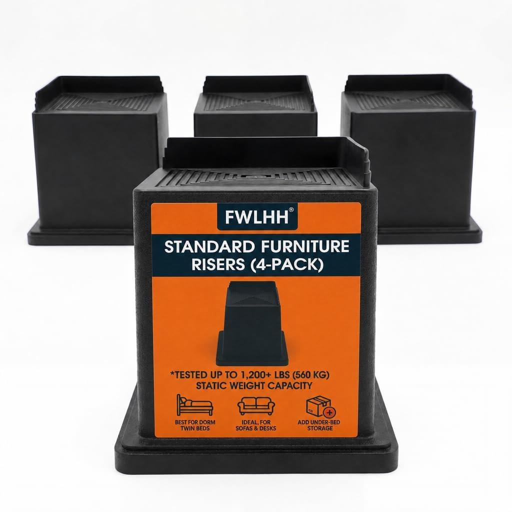 Heavy Duty Furniture Risers - 1200 Lbs Capacity Square Bed Risers with 4.1 Inch