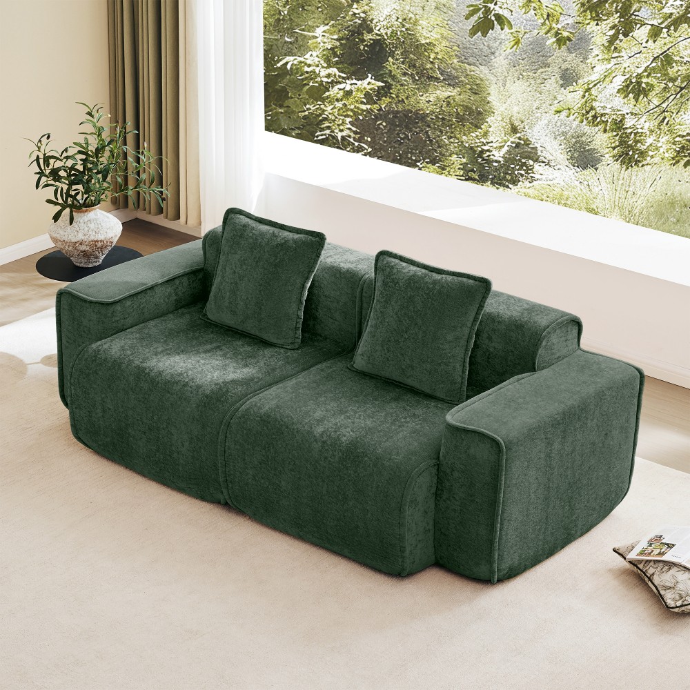 Harrison Velvet Green Sofa Compressed Couch w/ Modular Design - 39.37"L