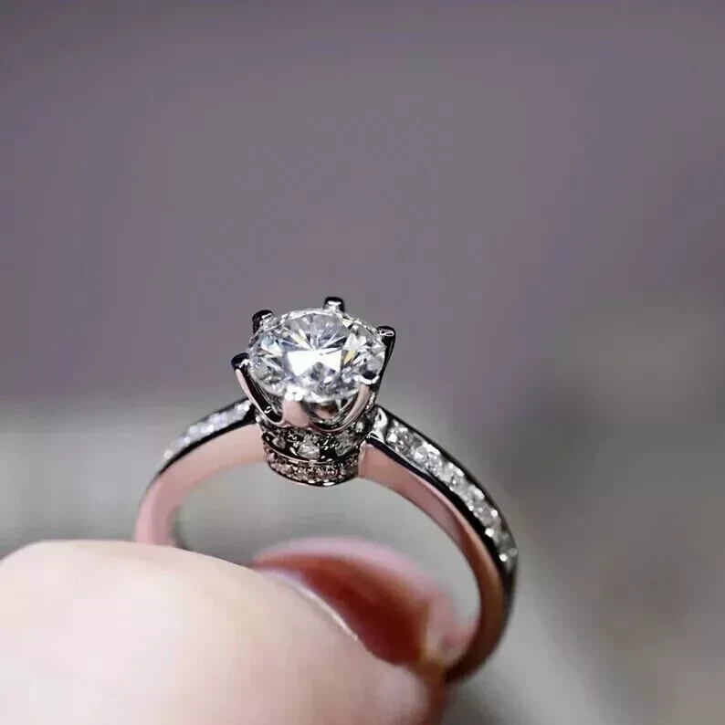 2.20 Ctw Round VVS1 Moissanite Hidden Halo Engagement Ring 14K White Gold Plated