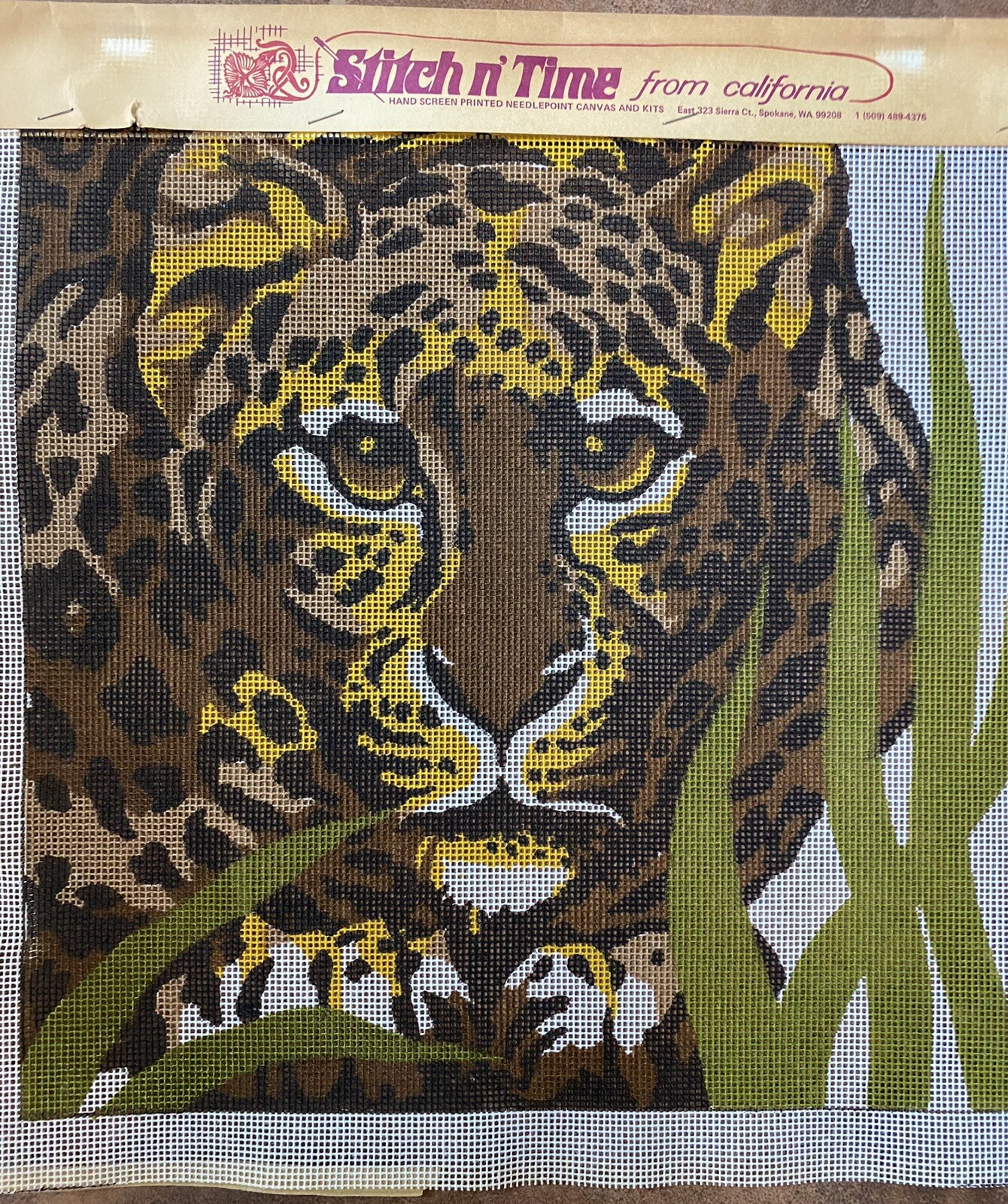 Jaguar Jungle Stalk 14" x 14" Stitch N Time Needlepoint Canvas Hand Screen Print