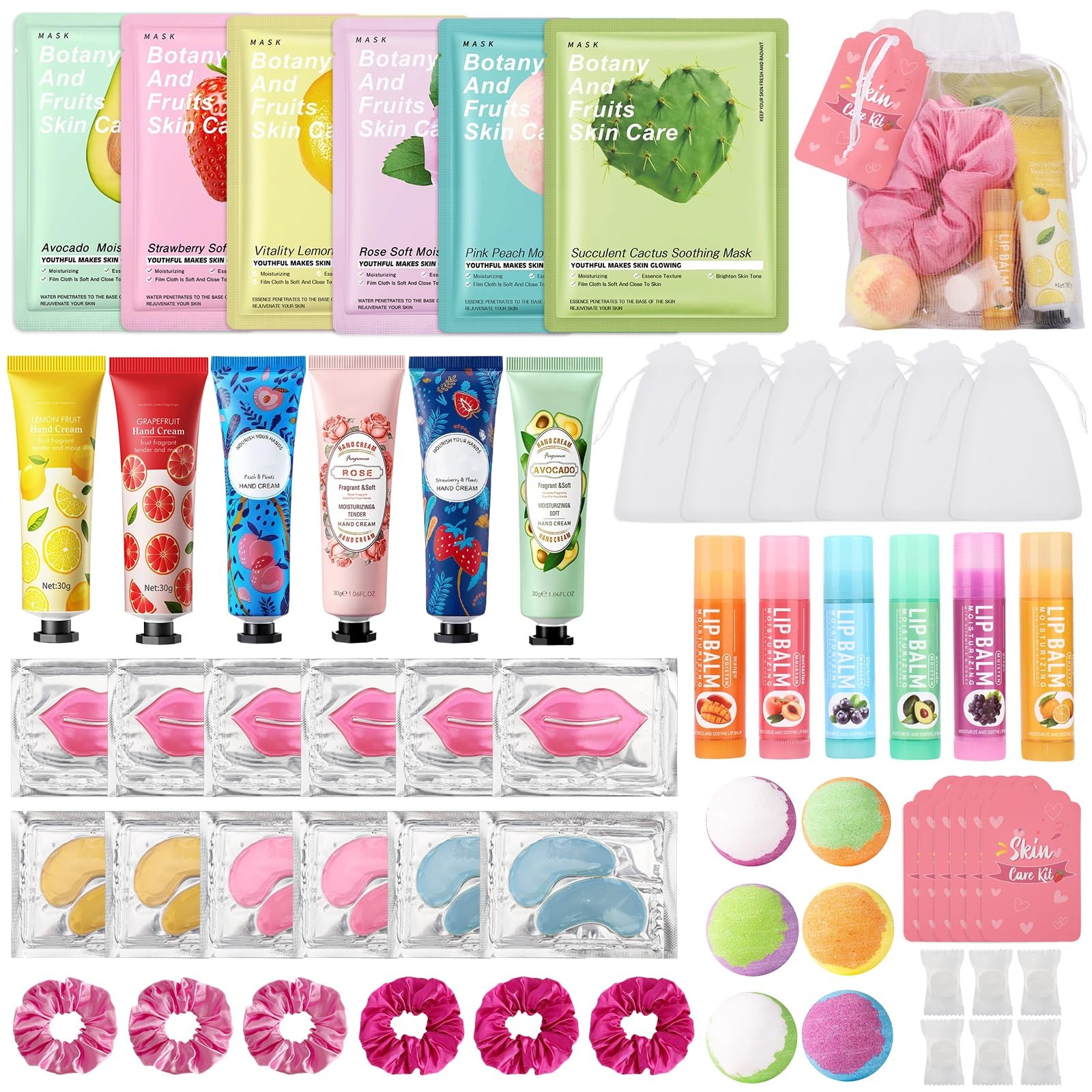 Jutqut 60PCS Spa Party Supplies for Girls: Facial, Lip, Eye Masks, Balm, Bath Bo