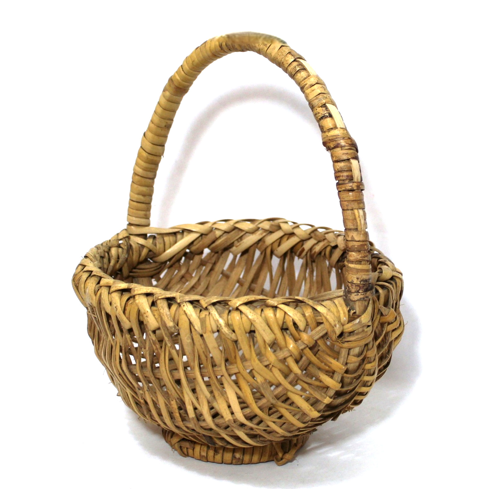 Wicker Basket Oval Melon Shape Woven Rattan Center Handle