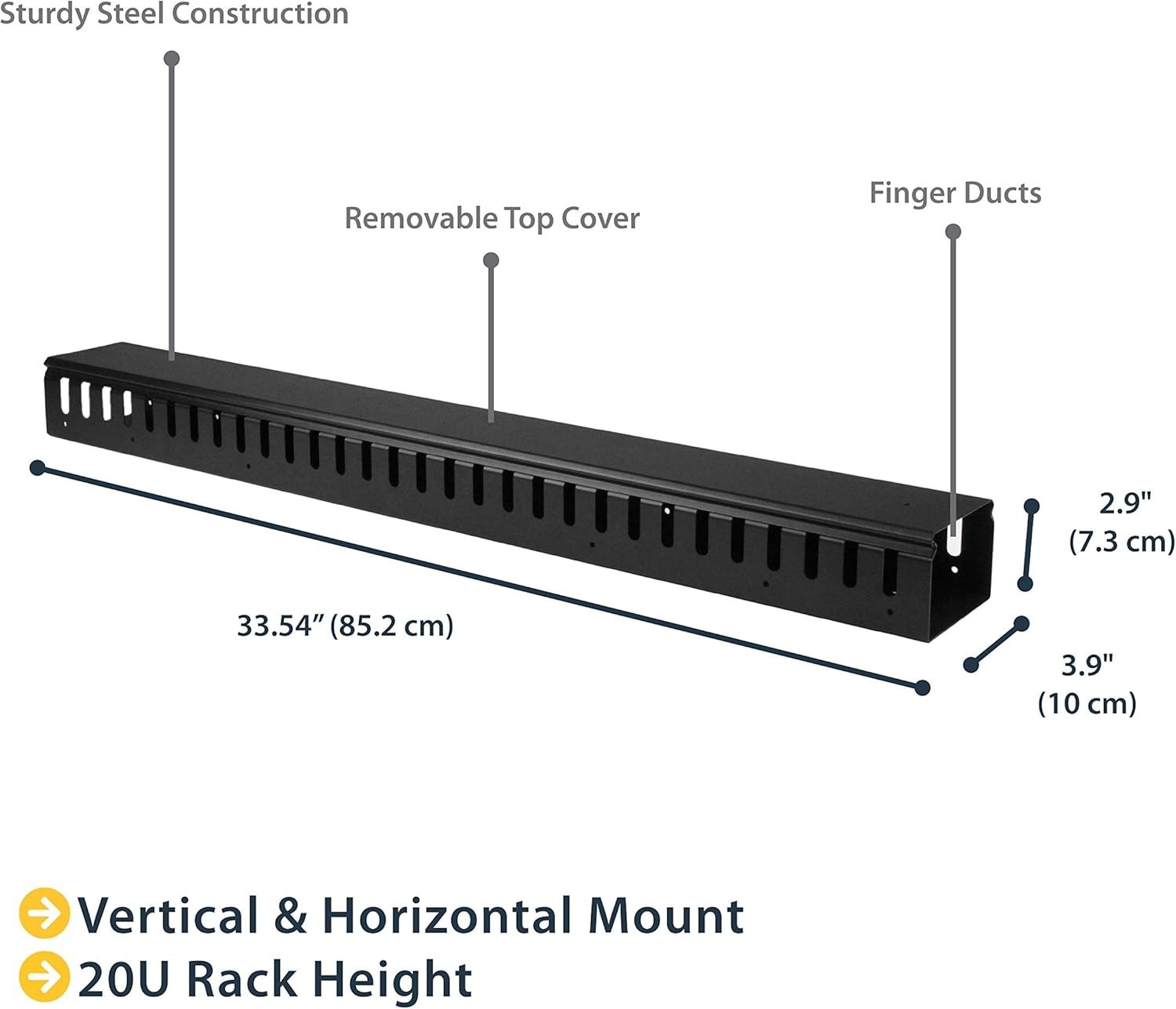 3Ft Vertical Cable Management Duct for 19" Server Rack - Slotted Wire Raceway