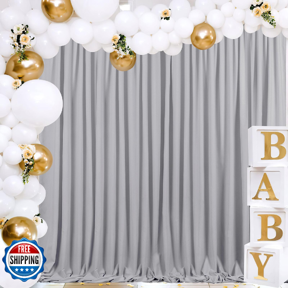B-Cool Gray Curtain Backdrop Panel Wall Wedding Background Patio Birthday