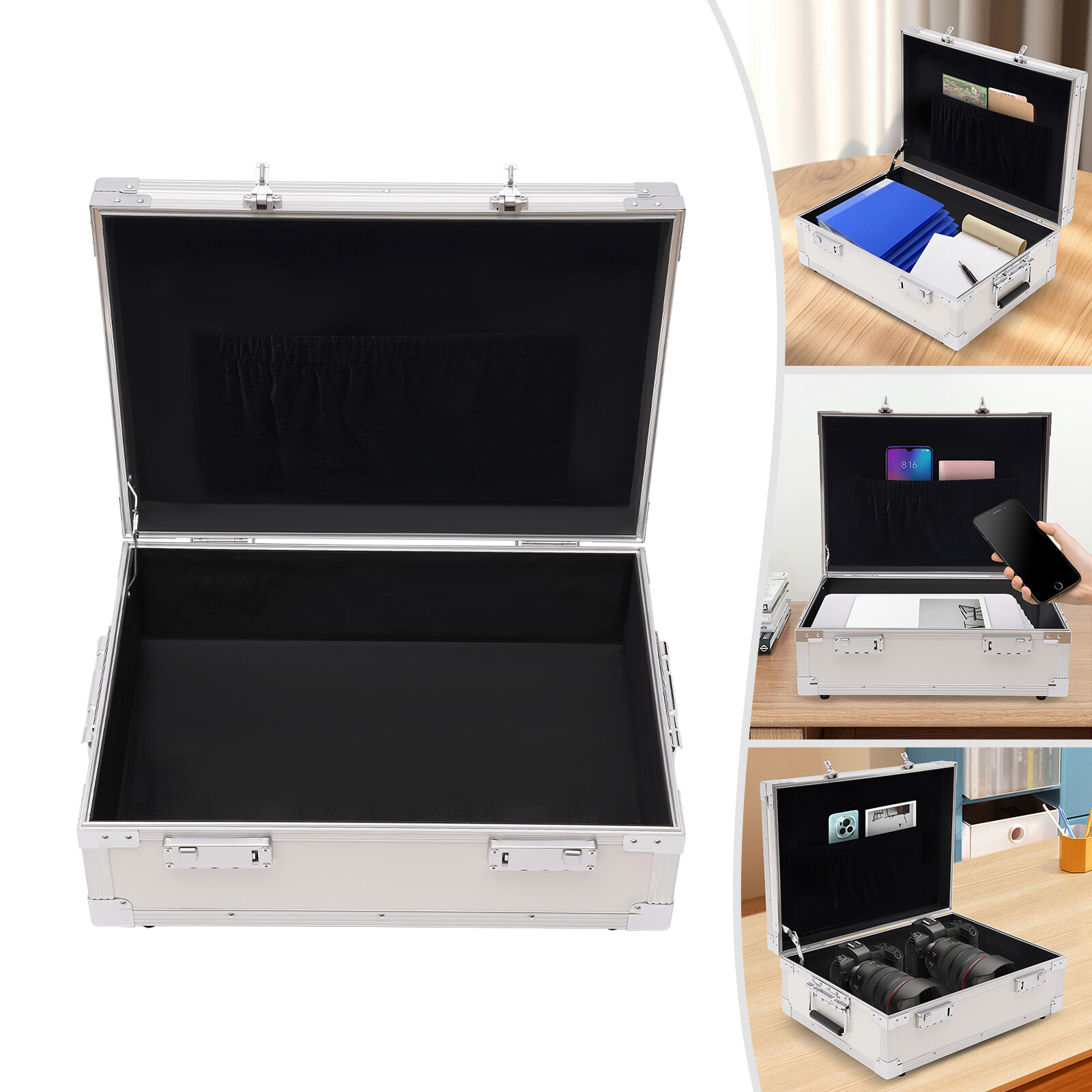 Silver Storage Lock Box Tabletop Lockable Storage Box 46*33*12.5cm Portable Box