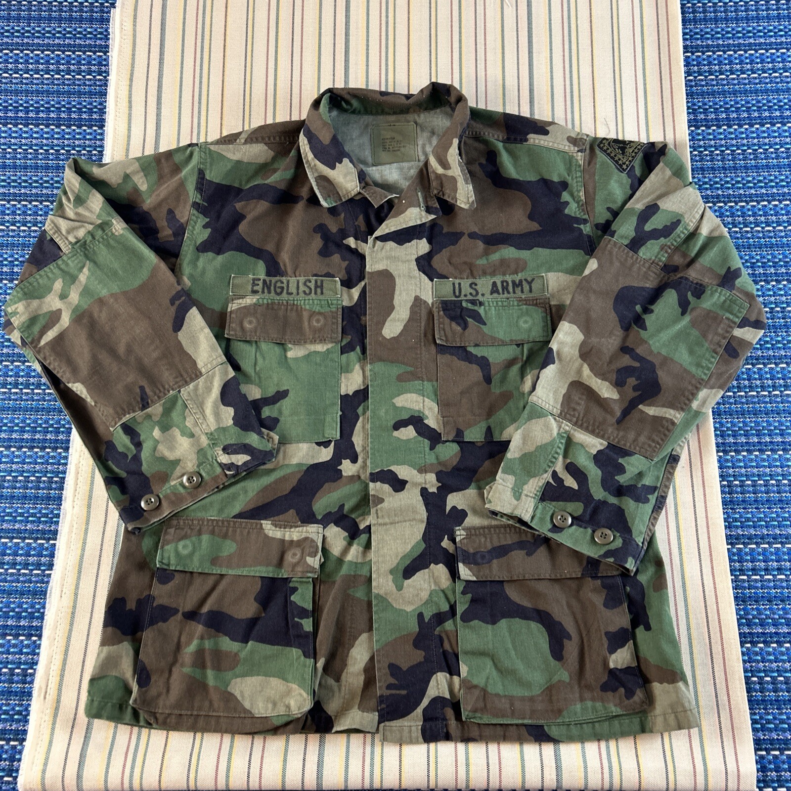 US Army Military Woodland Camo Shirt Mens Medium Regular Combat Coat Adult #7666