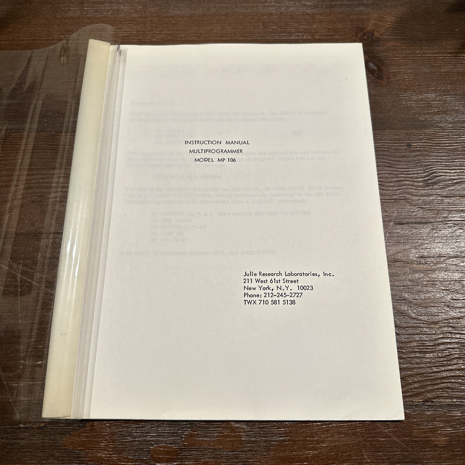 Julie Research Model MP 106 Multiprogrammer Instruction Manual