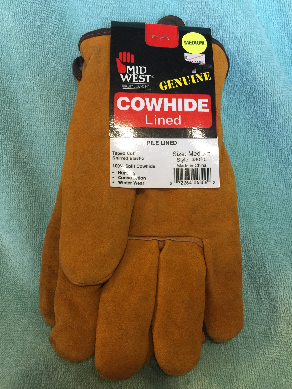 Mid West Genuine Cowhide Lined Pile Lined Work Gloves Medium New