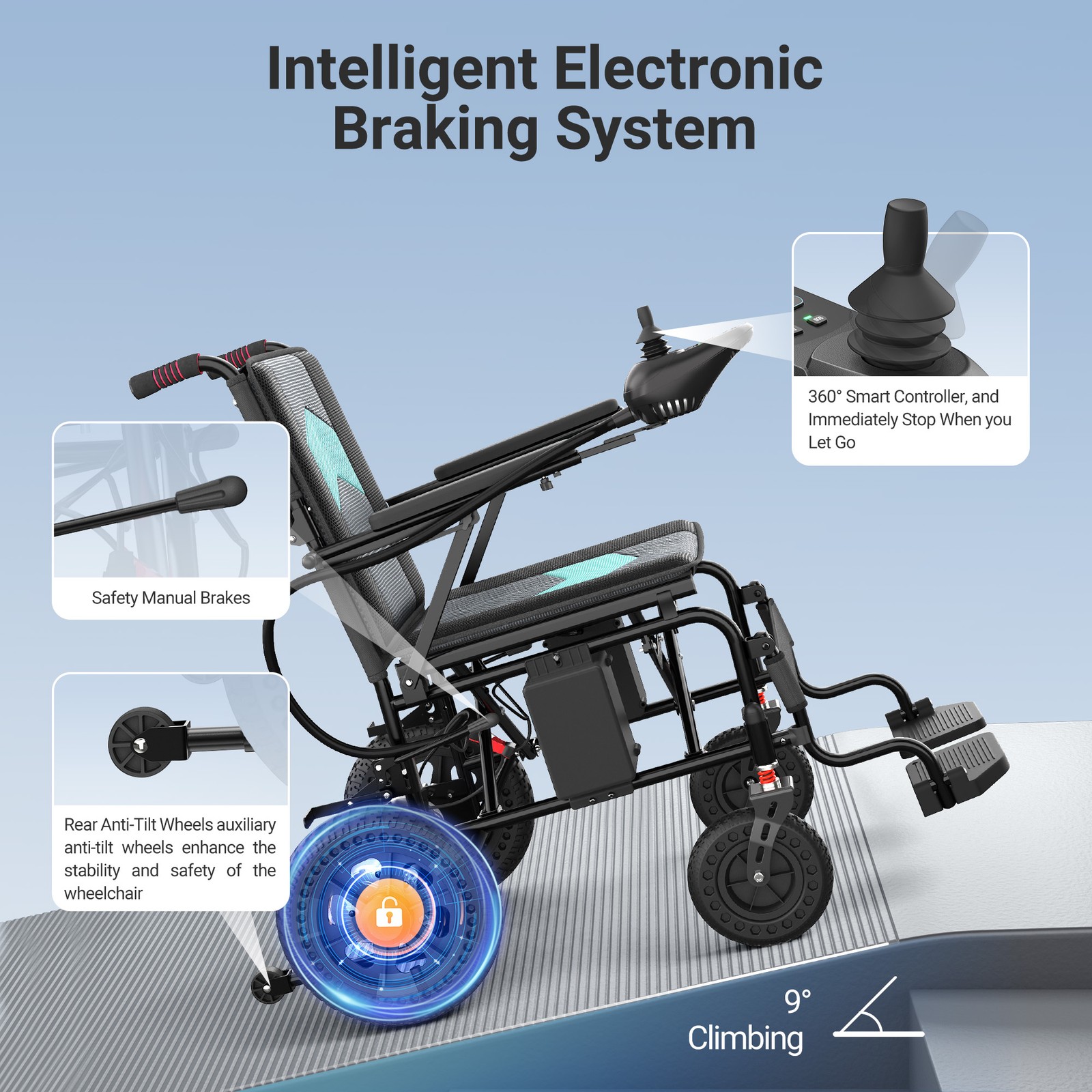 Foldable Intelligent Electric Power Mobility Wheelchair Power All Terrain