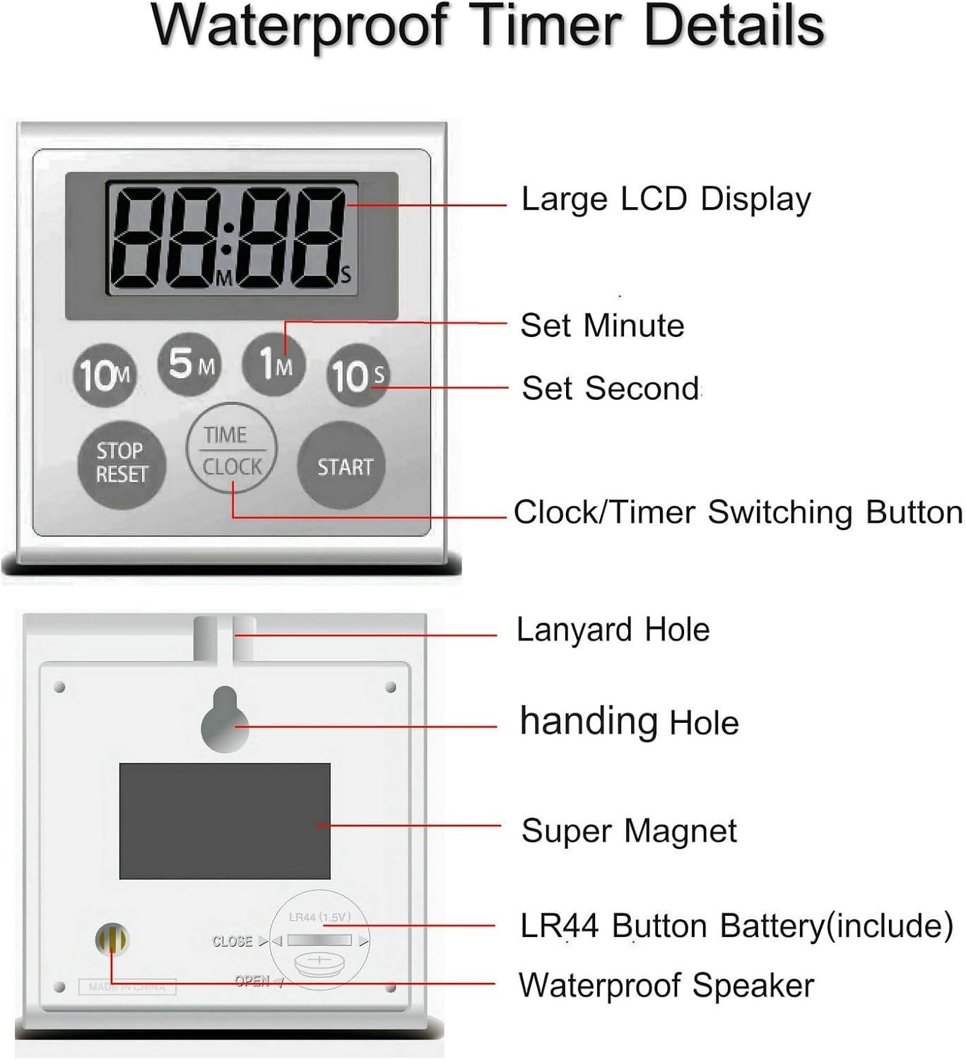 Digital Timer Waterproof Shower Timer Shower Clock Bathroom Kitchen Timer wit...