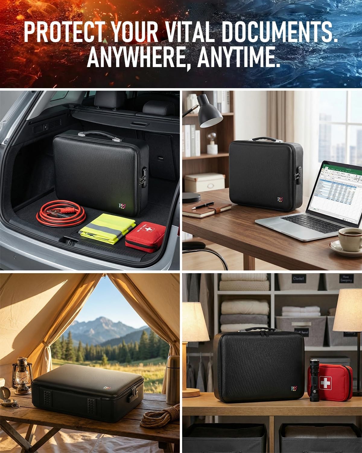 Fireproof Waterproof Document Box Safe with Lock - Hard-Shell Storage for Laptop