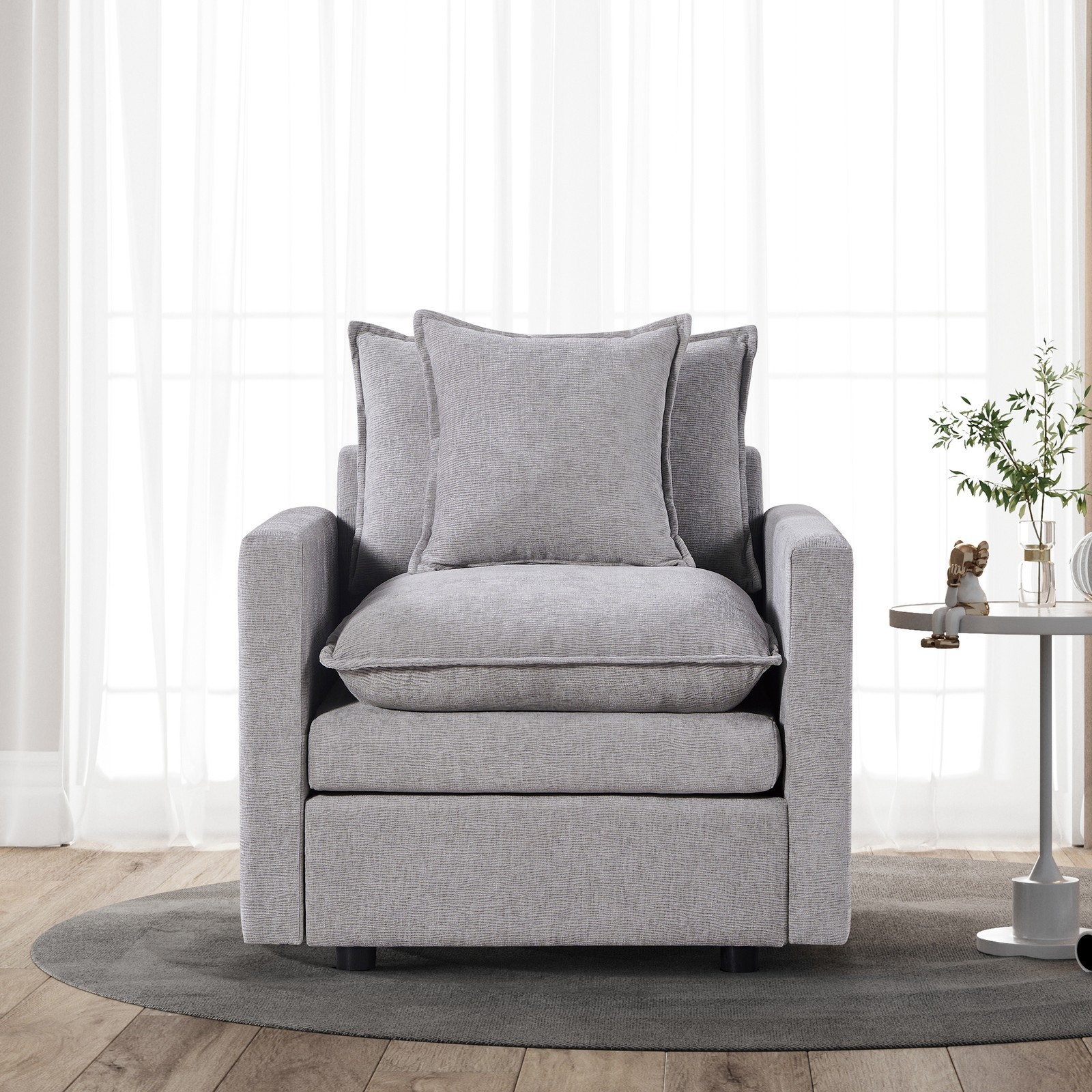 Chenille Fabric Comfy Deep Single Seat Sofa Upholstered Reading Armchair