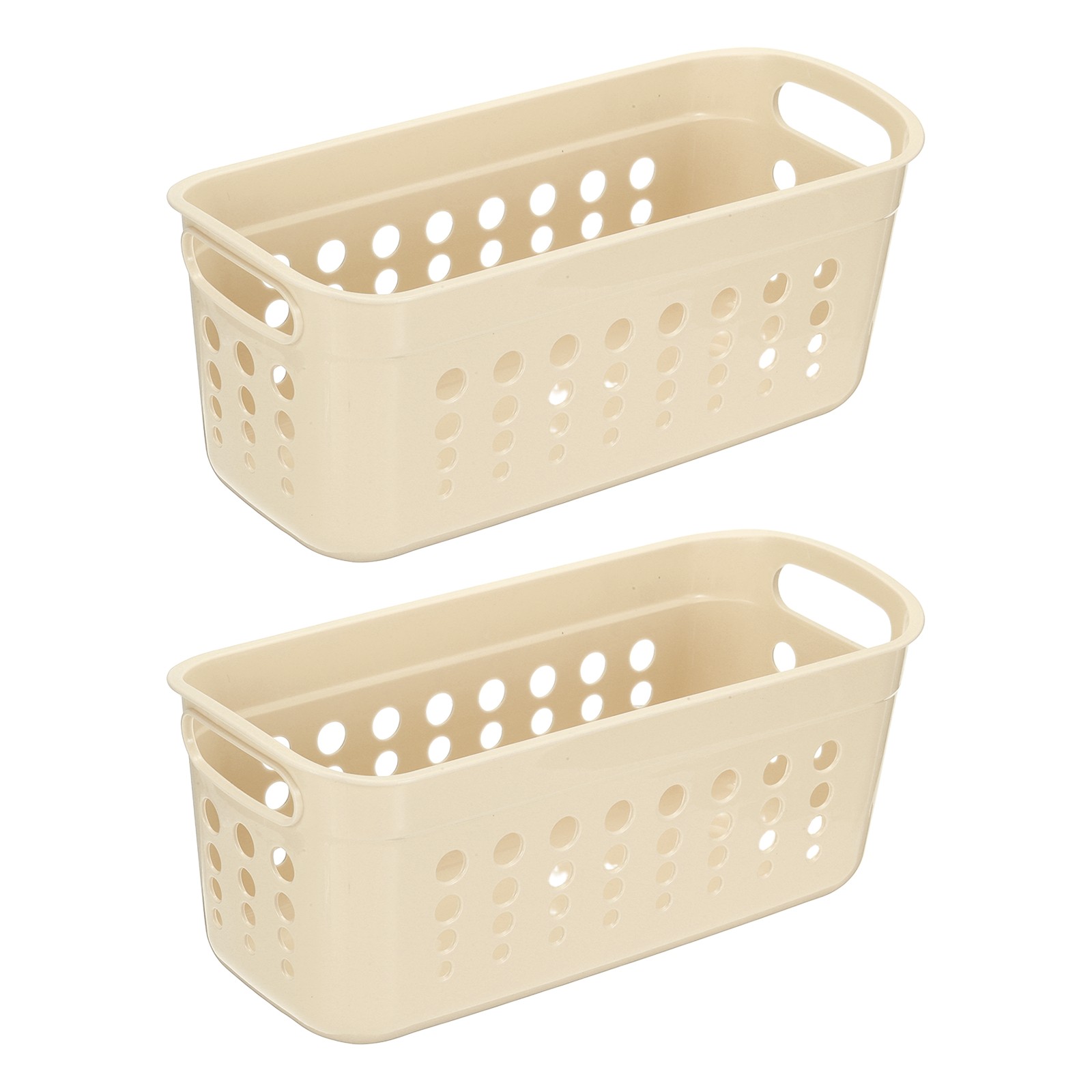 2Pack 11.42x5.24x4.92" Pantry Plastic Storage Baskets Beige
