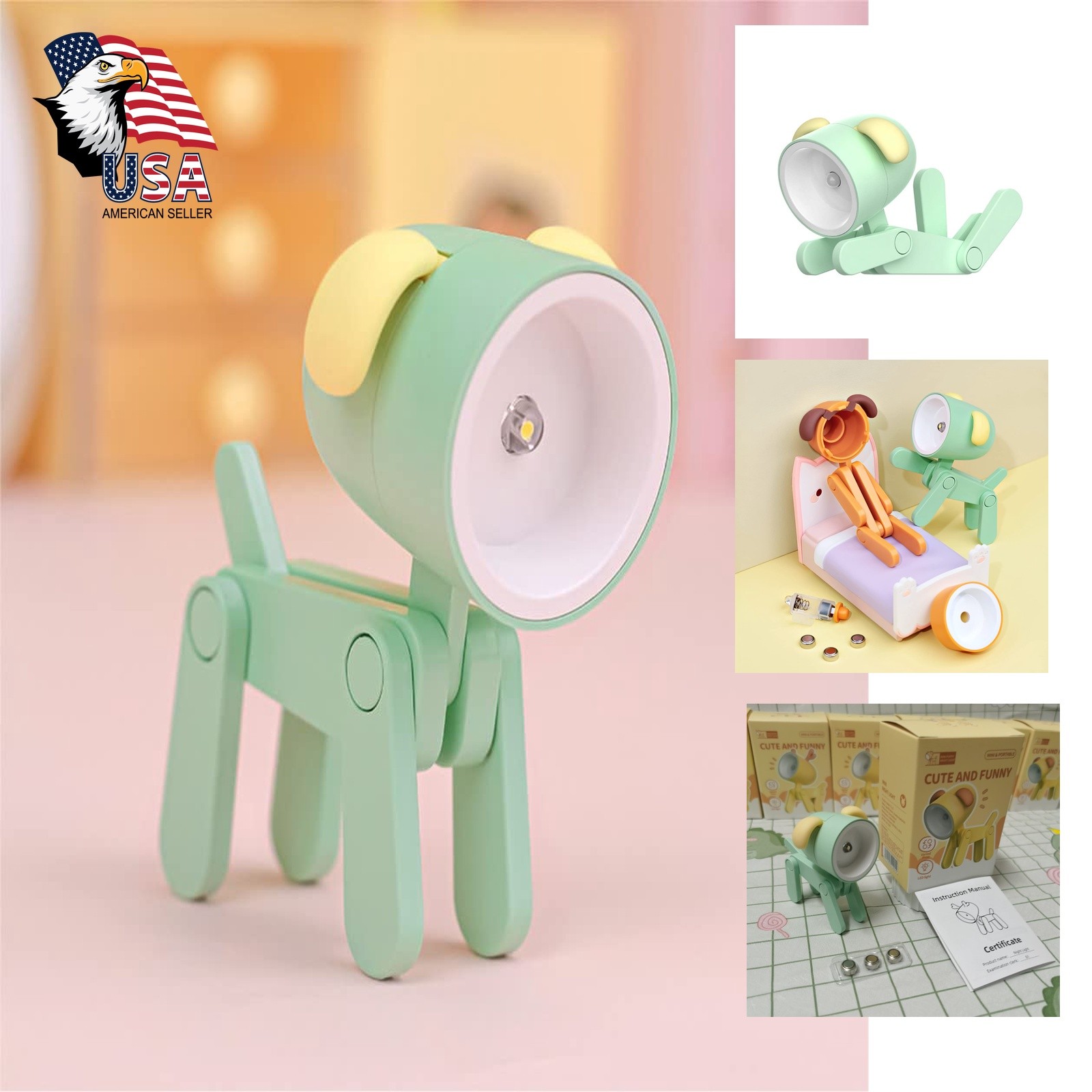 SpassLeben Green Dog Cute Night Light Mini LED Desk Lamp