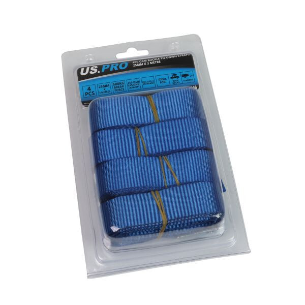 Cam Buckle Tie Down Straps US PRO 4pc Lorry Lashing Roof Rack Trailers 9148