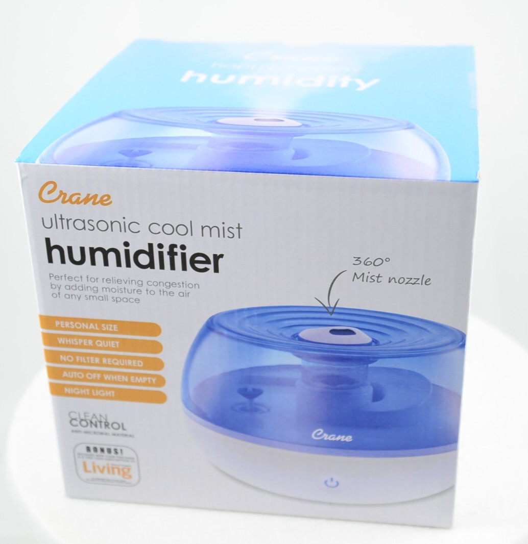 Crane EE-5951 0.2 Gal. Ultrasonic Cool Mist Humidifier - Blue and White NIB