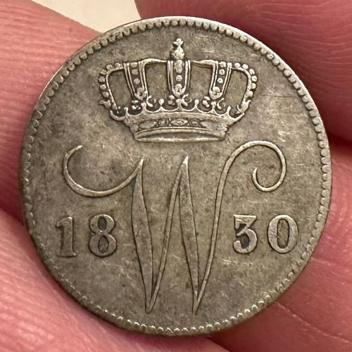1830B Netherlands 25 Cent Silver Foreign Coin, Only 902,290 Minted, Fine/VF