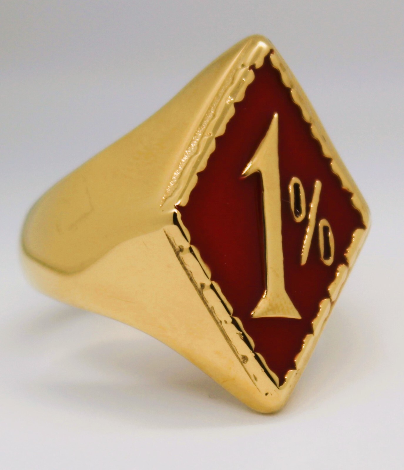 1% Outlaw Biker Ring, RED  & Gold, One Percent, Stainless Sz  7 thur 15