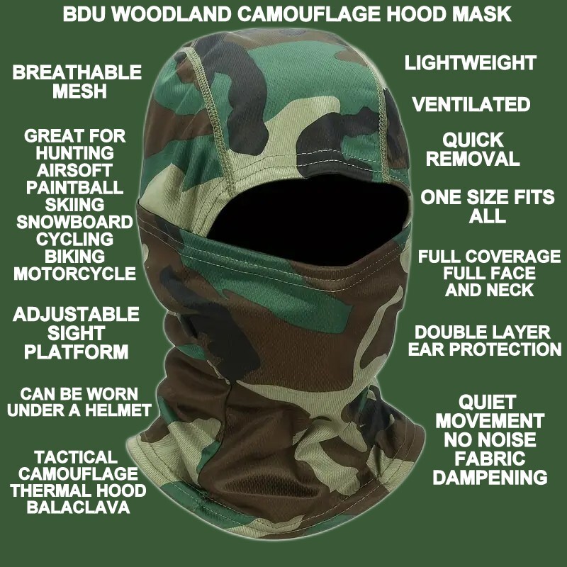 M-81 WOODLAND BDU CAMOUFLAGE COLD WEATHER BALACLAVA GAITER HOOD MASK