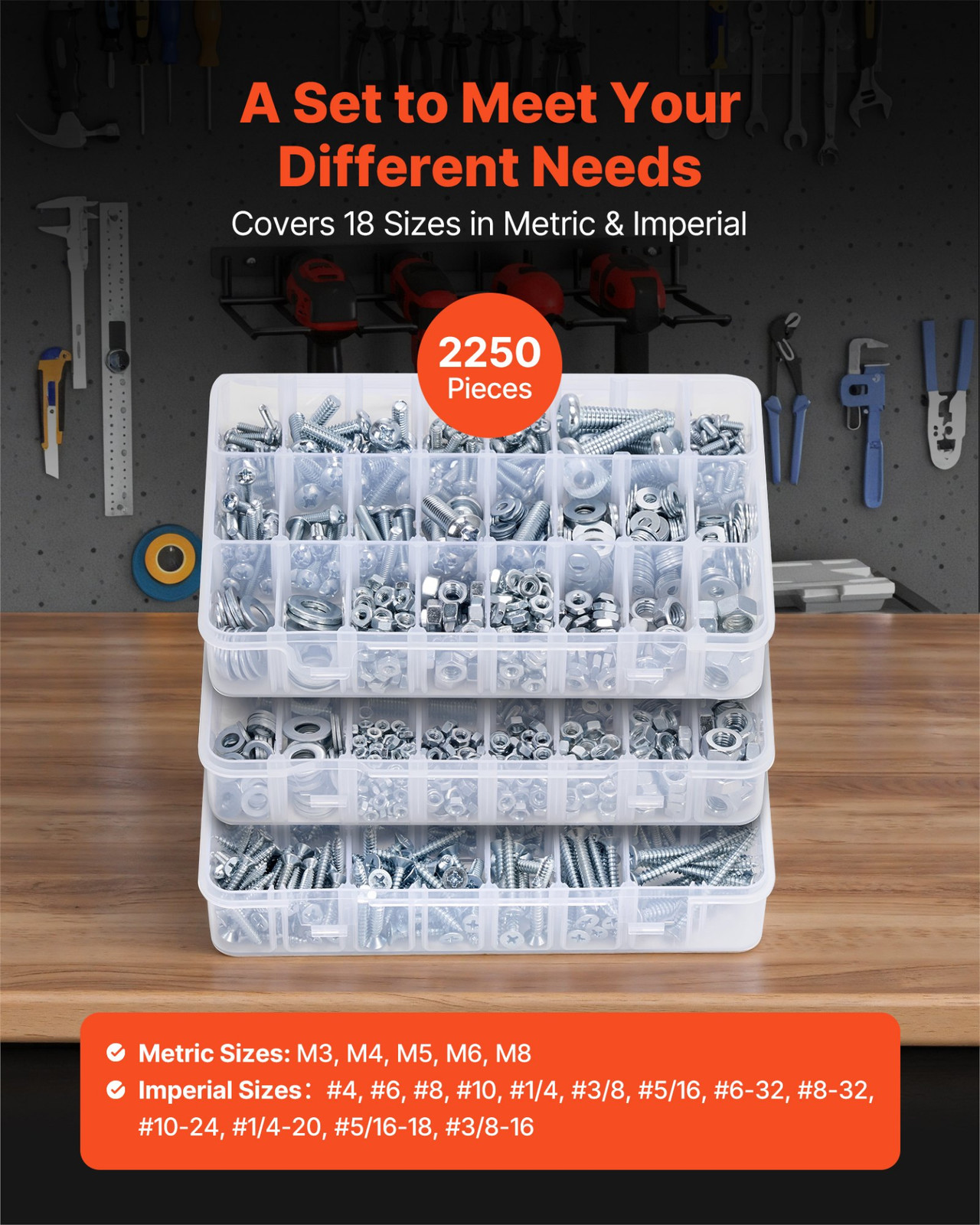 2250 Pcs Bolts and Nuts Assortment Kit, Galvanized White