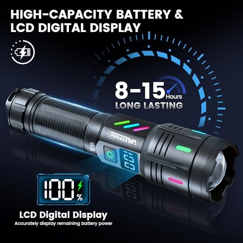 Rechargeable Flashlights High Lumens Long Range 5000ft, Super Deep black