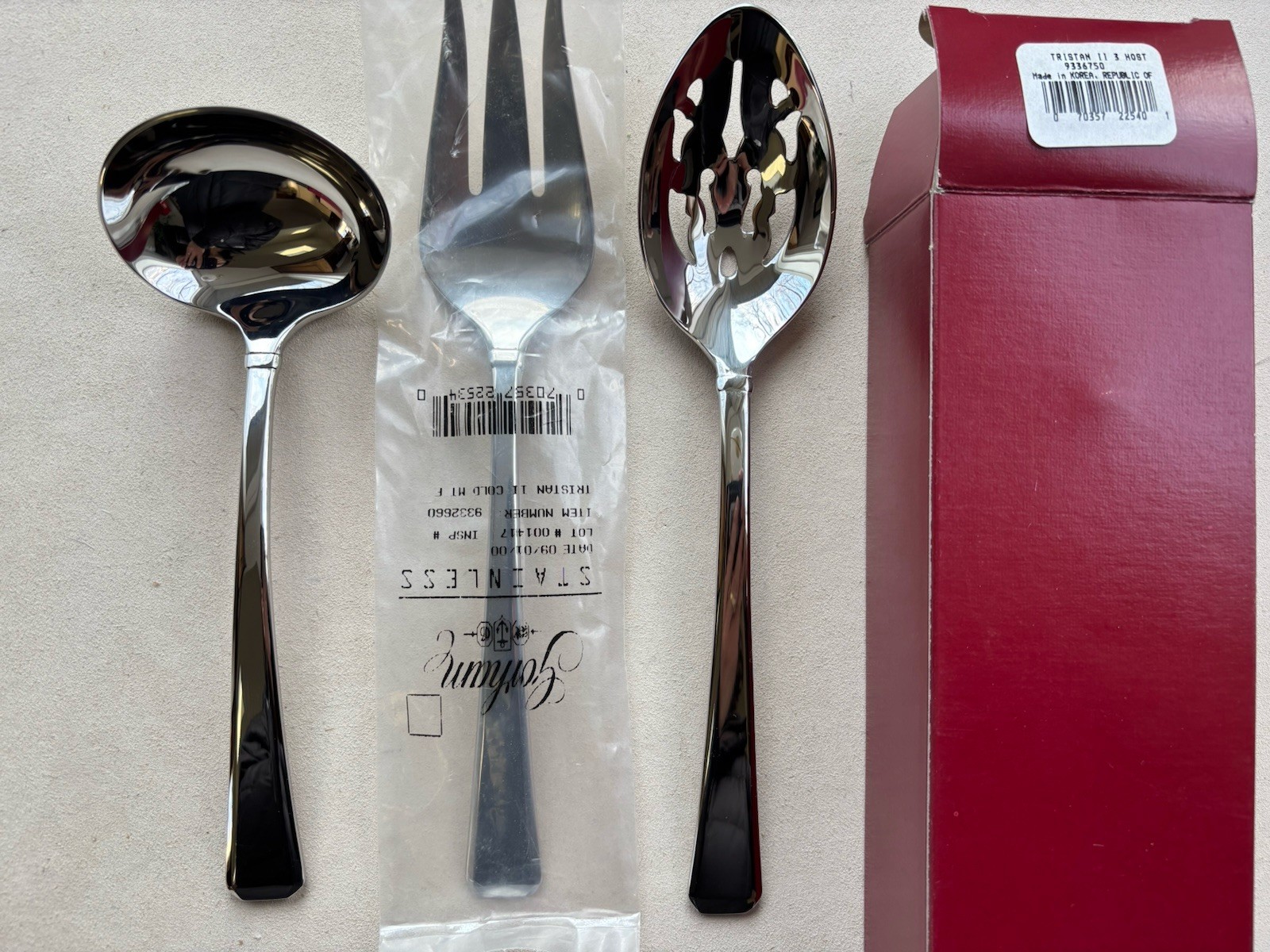 Gorham stainless - TRISTAN II (glossy) - 3 piece hostess set - NEW