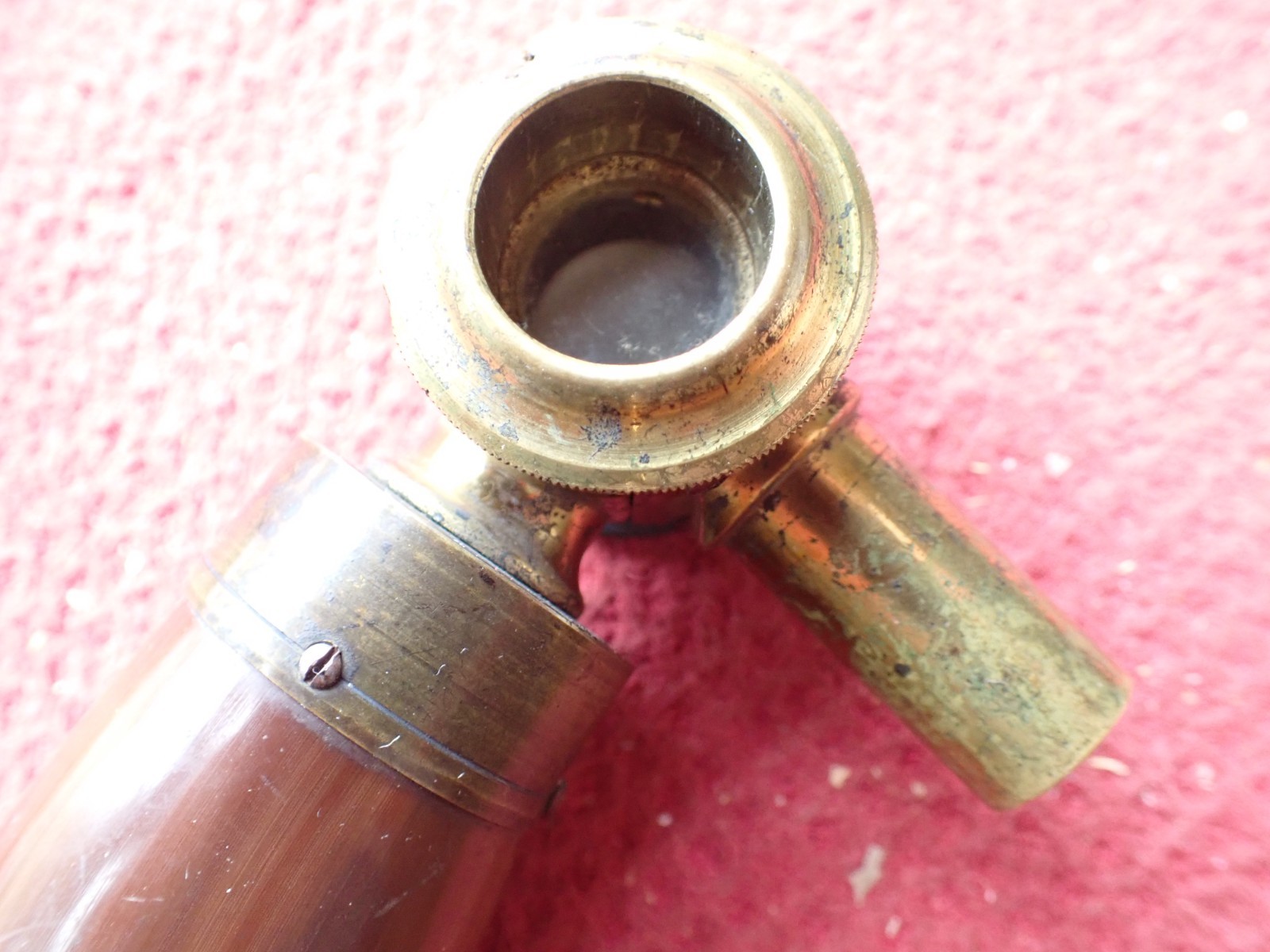 Antique Pressed Horn Adjustable Spout Powder Flask