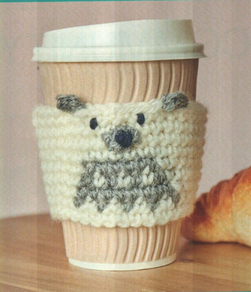 BEAR HUG CUP COZY 2 SIZES HOME DECOR CROCHET PATTERN INSTRUCTIONS