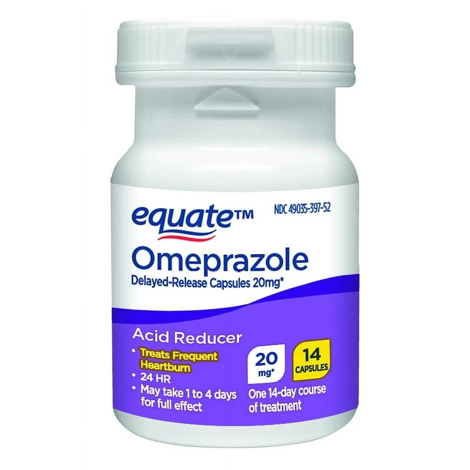 Equate Omeprazole Delayed-Release Acid Reducer Capsules, 20 mg, 42 Count