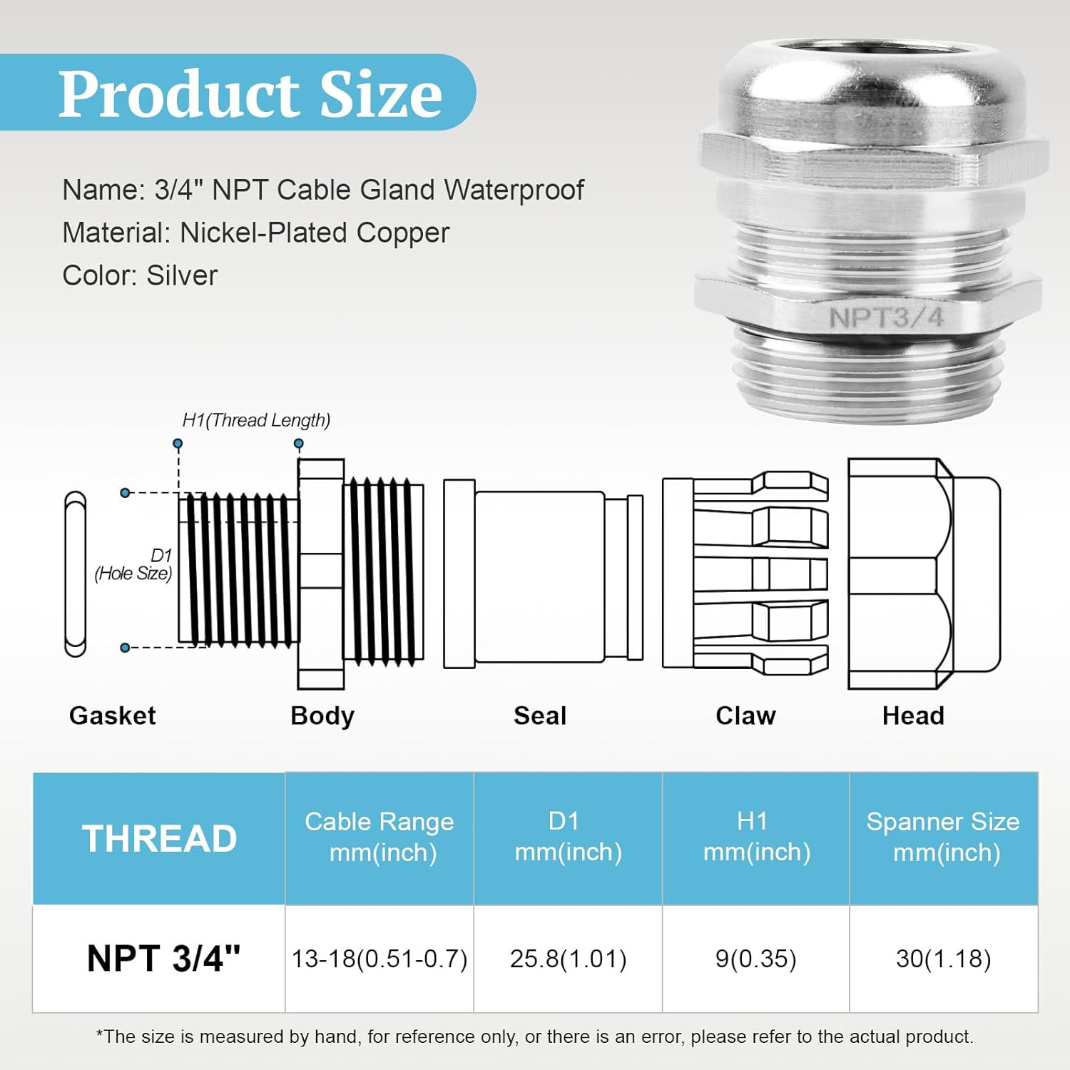 4 Pcs NPT 3/4" Nickel-Plated Copper Waterproof Cable Gland, IP68 Waterproof C...