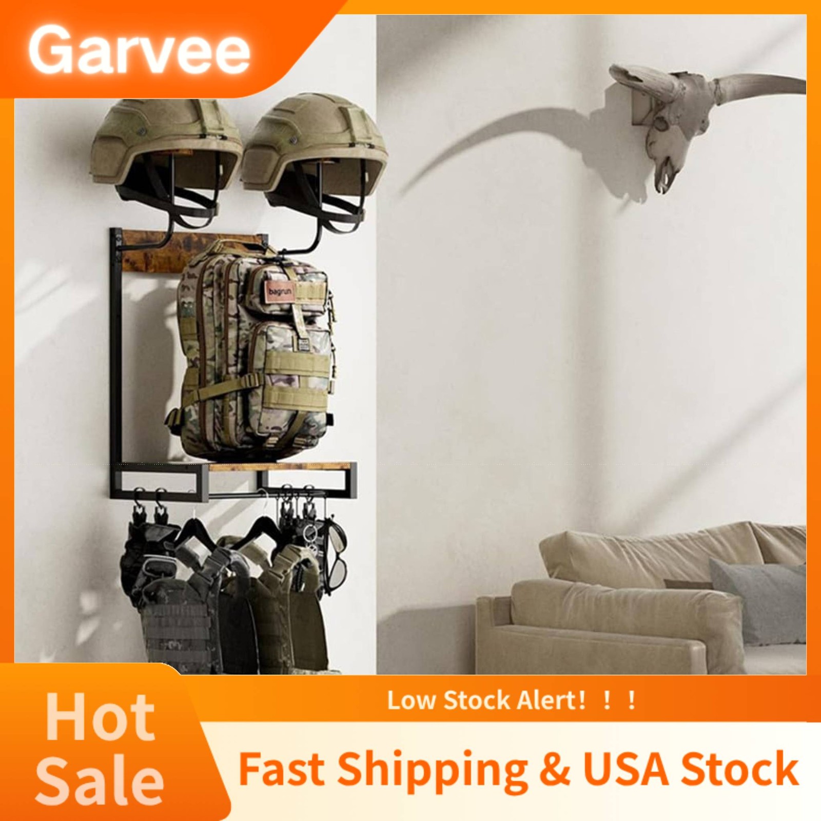 Wall-Mounted Wooden Motorcycle Helmet Holder, Compact Storage Rack for Helmets,