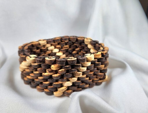 NEW Unique Wide Multi Strand Fine Wood Bead Bracelet / Bangle