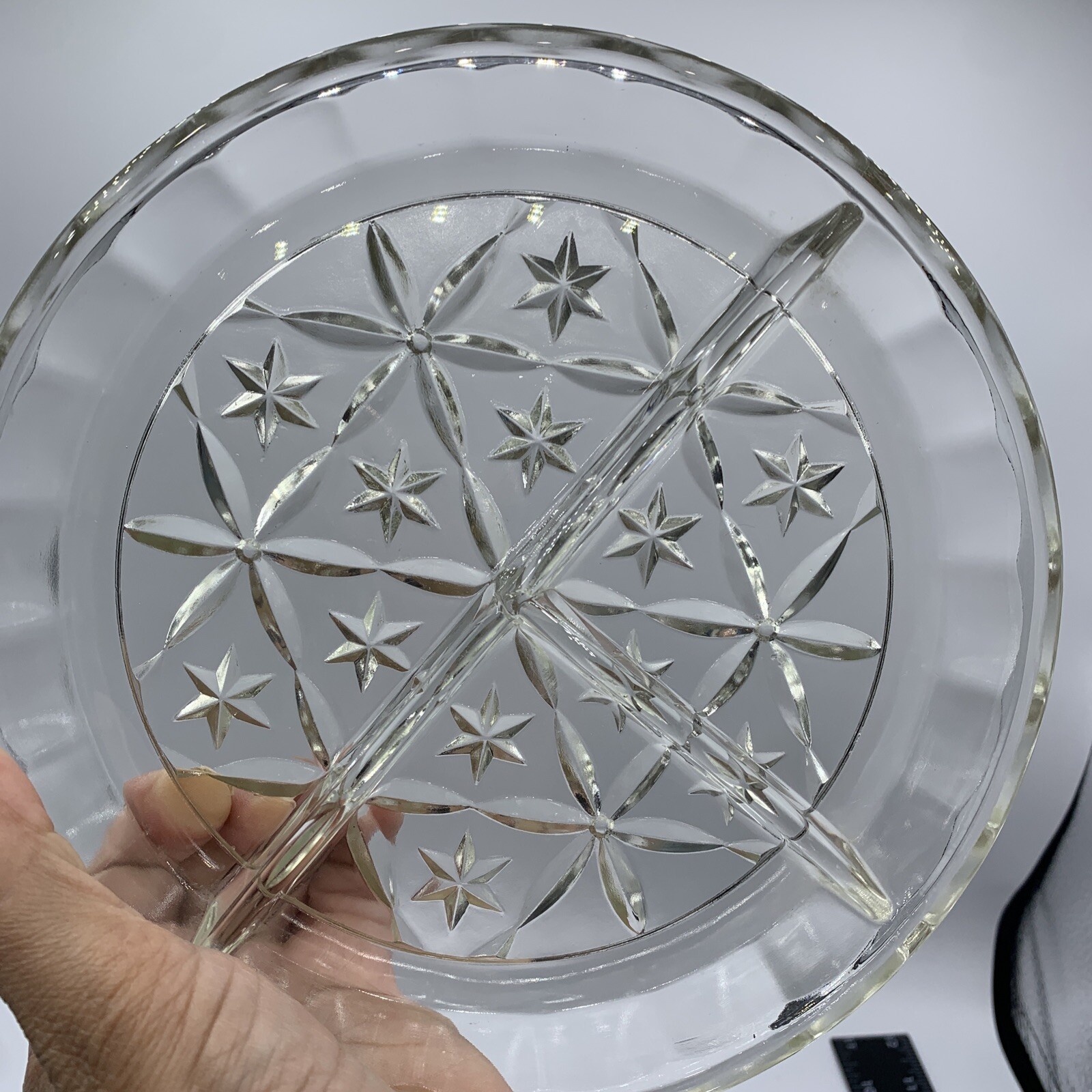 Vintage Three Part Divided Relish Dish, nut dish Star Pattern