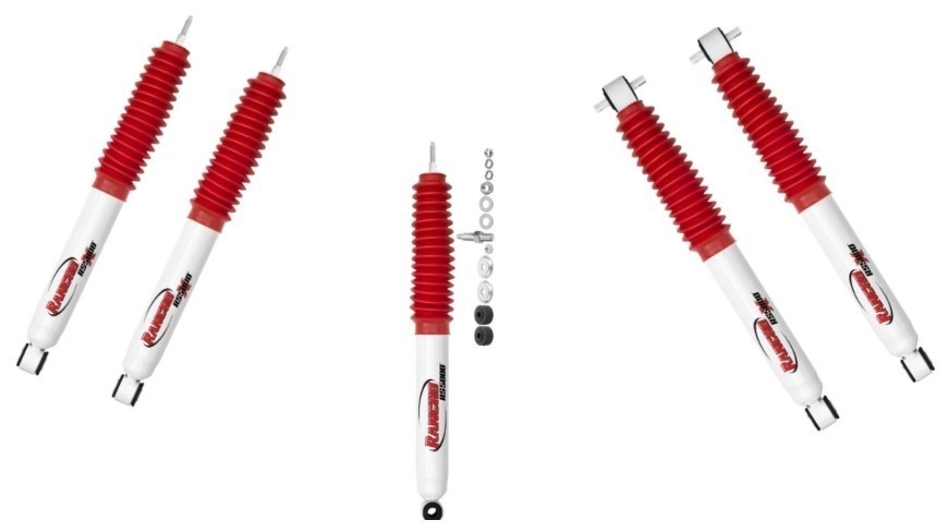 Rancho Front & Rear Shocks + Dual Steering Stabilizer Set For 07-18 Wrangler