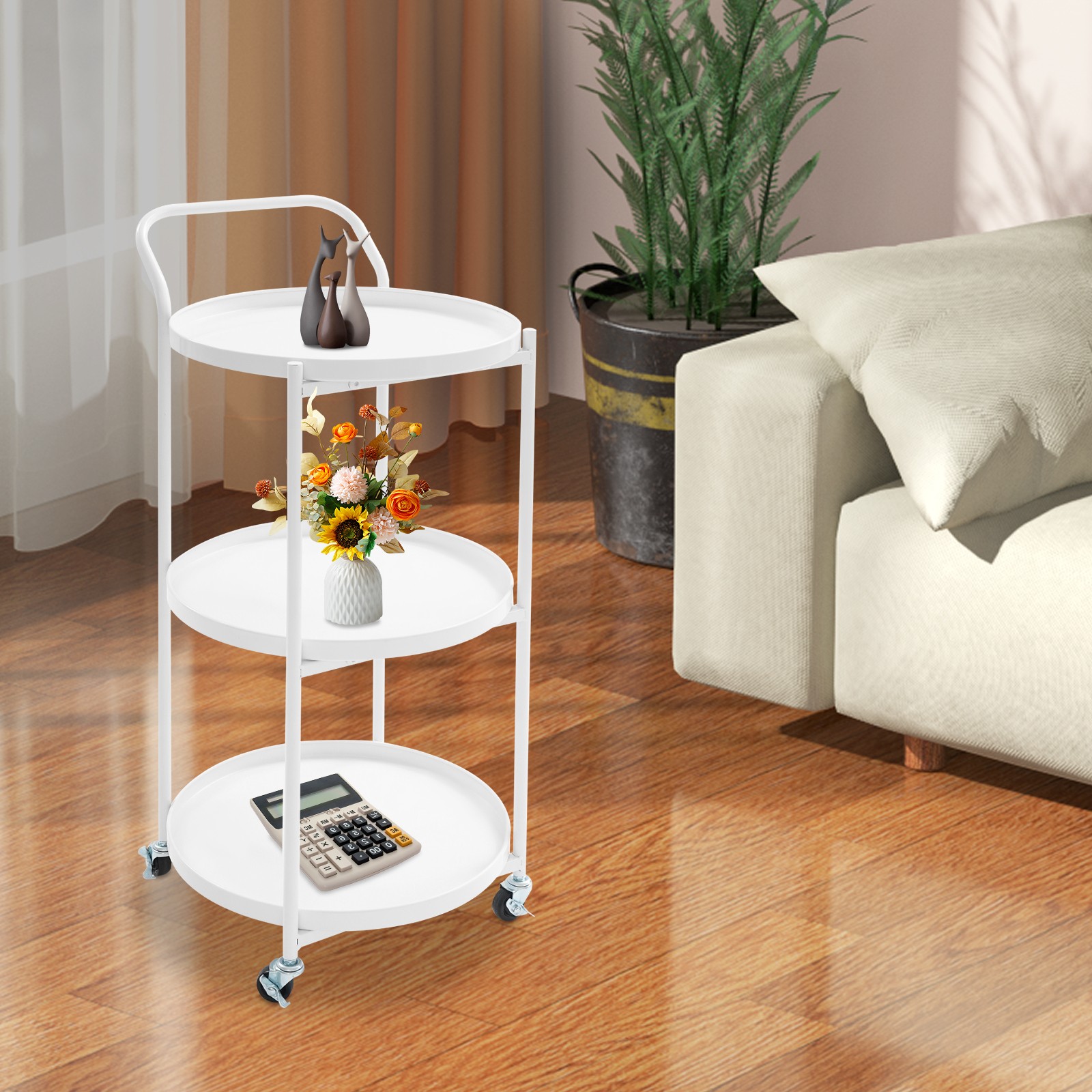 3 Tiers Rolling Bar Cart Moving Serving Trolley Storage Rack for Home/Office