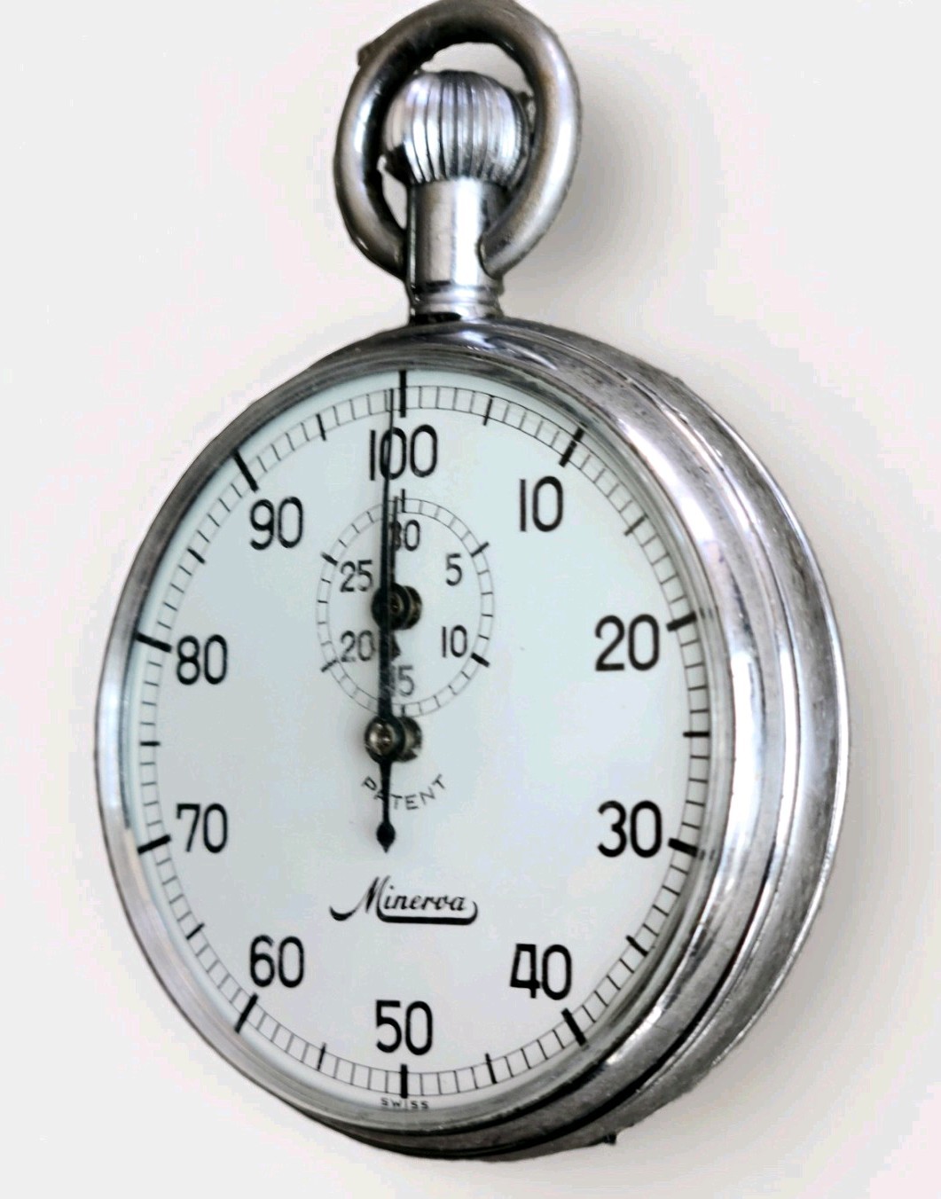 Minerva Swiss  Stopwatch 7 Jwls 100 sec 1 Dial, 30-Min subdial og Box recent svc
