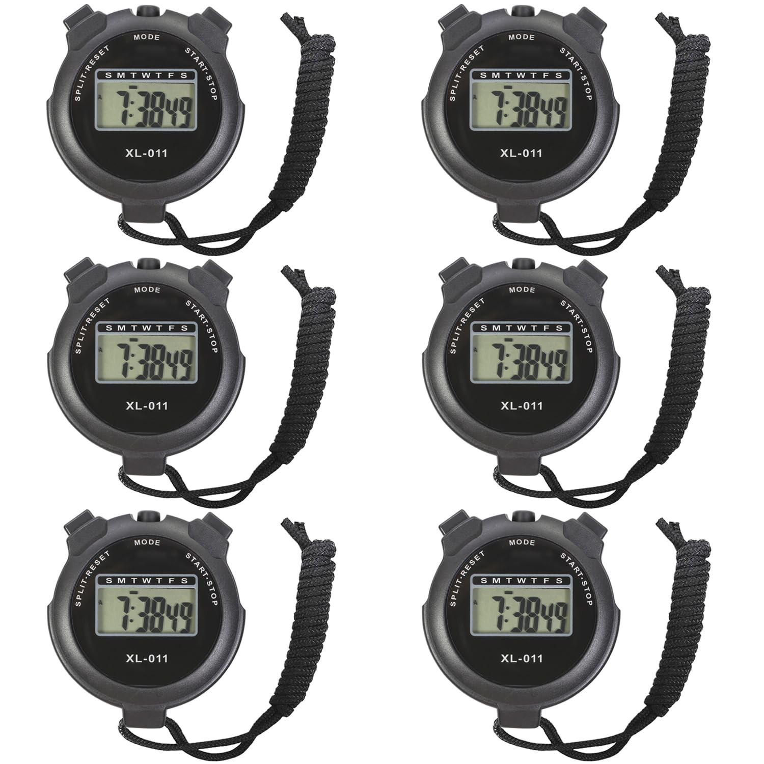 6-Pack Digital Sport Stopwatch Timer, Electronic Large Display with Date Time...