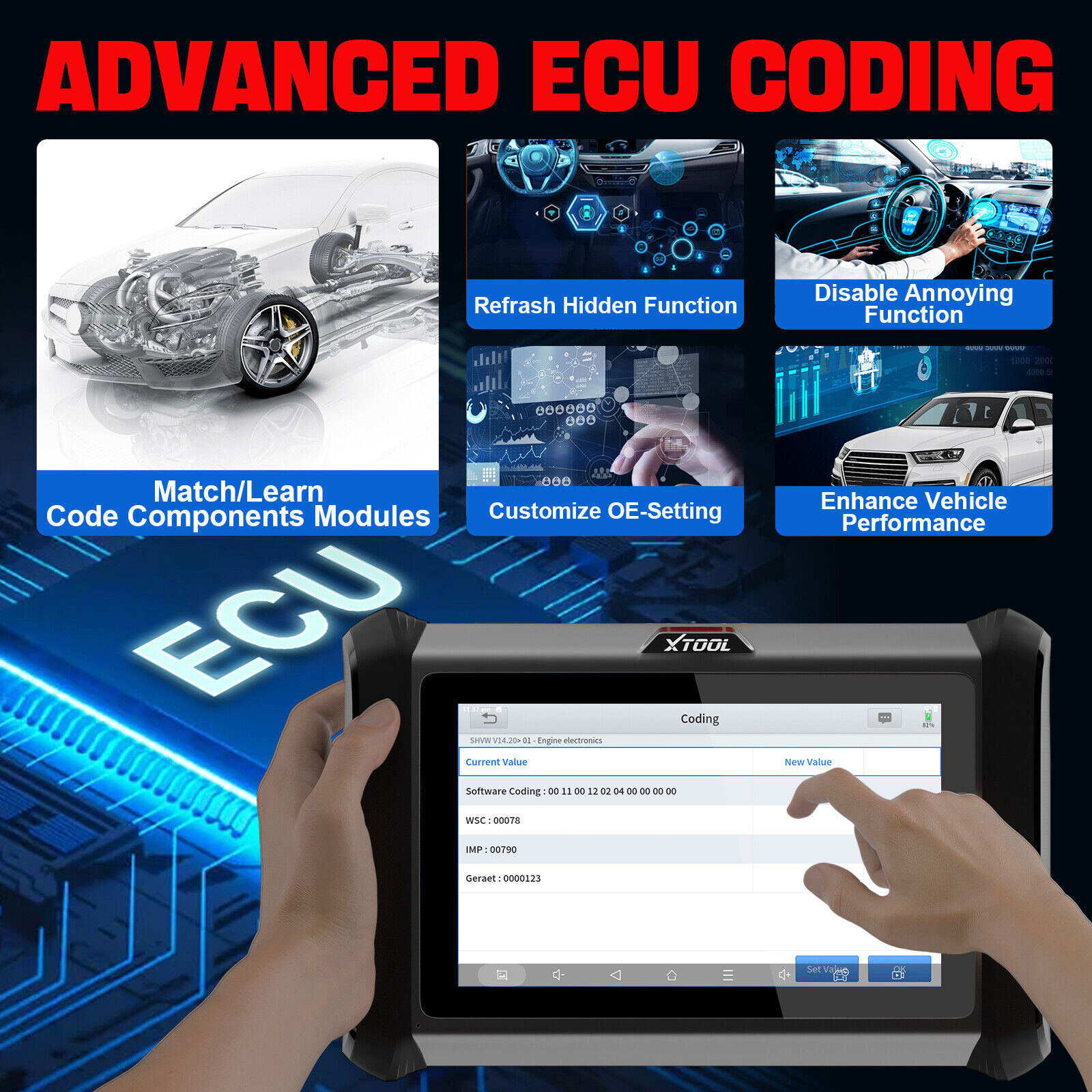 XTOOL USED D7W WIFI Connection OBD2 Diagnostic Scanner Bidirectional Key Coding
