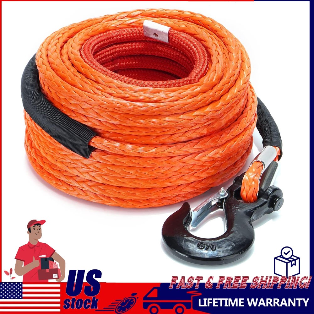 Synthetic Winch Rope 1/2"x100'ft 32000lbs Winch Cable Line Rope Off Road For ATV