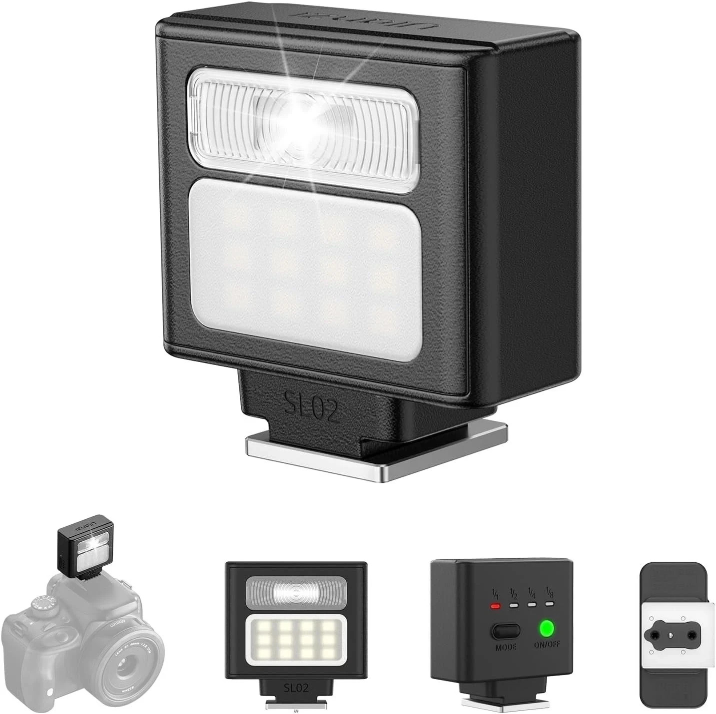 ULANZI SL02 Mini Flash Speedlite with Video Light, GN8 6500K Camera Mini