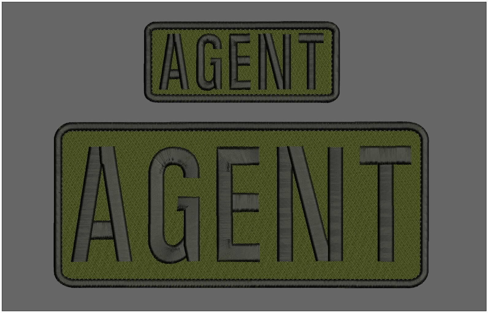 Collectible Embroidery Patch Agent 10x4'And 5x2 With Hook Black On Od Grren