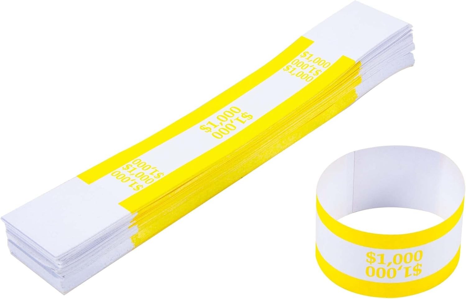 Pack of 100 Band Bundles Self Sealing Straps Bands Money Bill Wrappers (Yellow