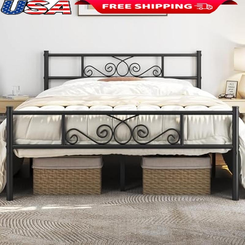 Metal Full Bed Frame W/ Headboard Footboard Under Bed Storage Easy Assembly New