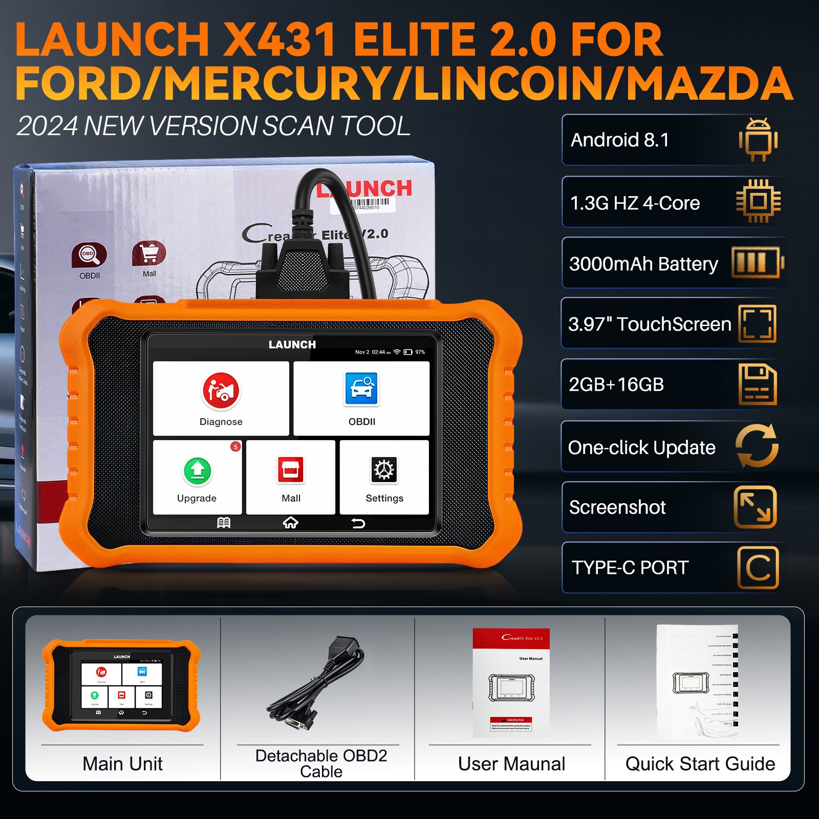 LAUNCH X431 Elite 2.0 FOR FORD Car OBD2 Scanner Code Reader Diagnostic Tool