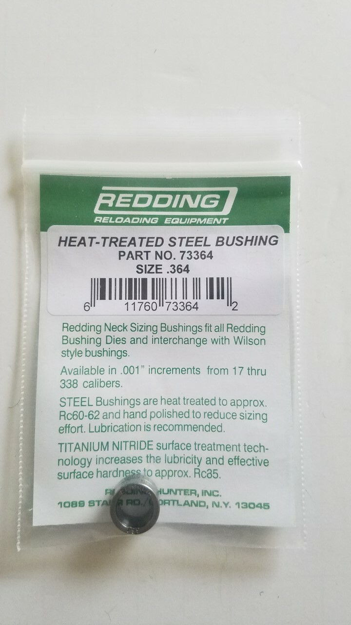 73364 REDDING HEAT TREATED STEEL .364 NECK SIZE BUSHING - BRAND NEW - FREE SHIP