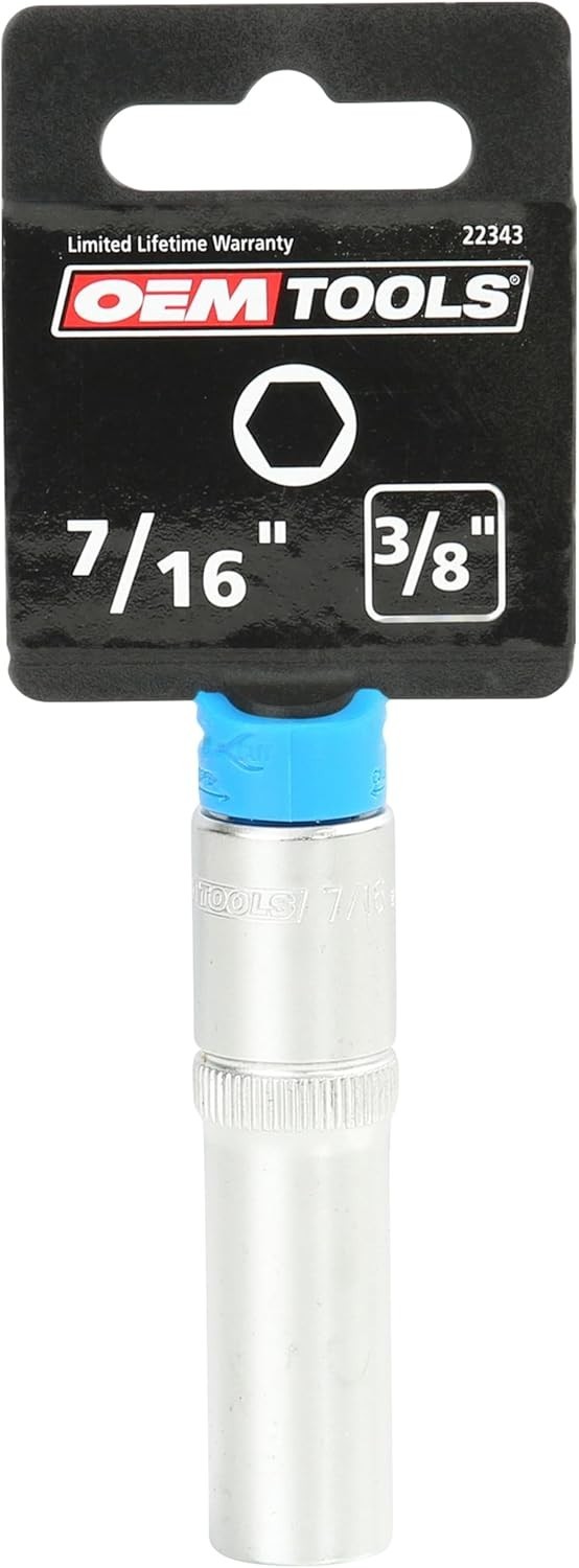 7/16" Deep Socket, 3/8" Drive, Thin Wall Design, Hex Automotive Tool