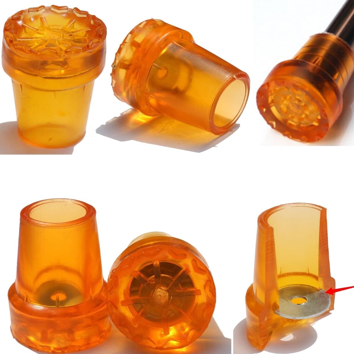 6 Pack Cane Tips 19mm 3/4" + 7/8" 22mm Orange Rubber End Caps Heavy Duty...