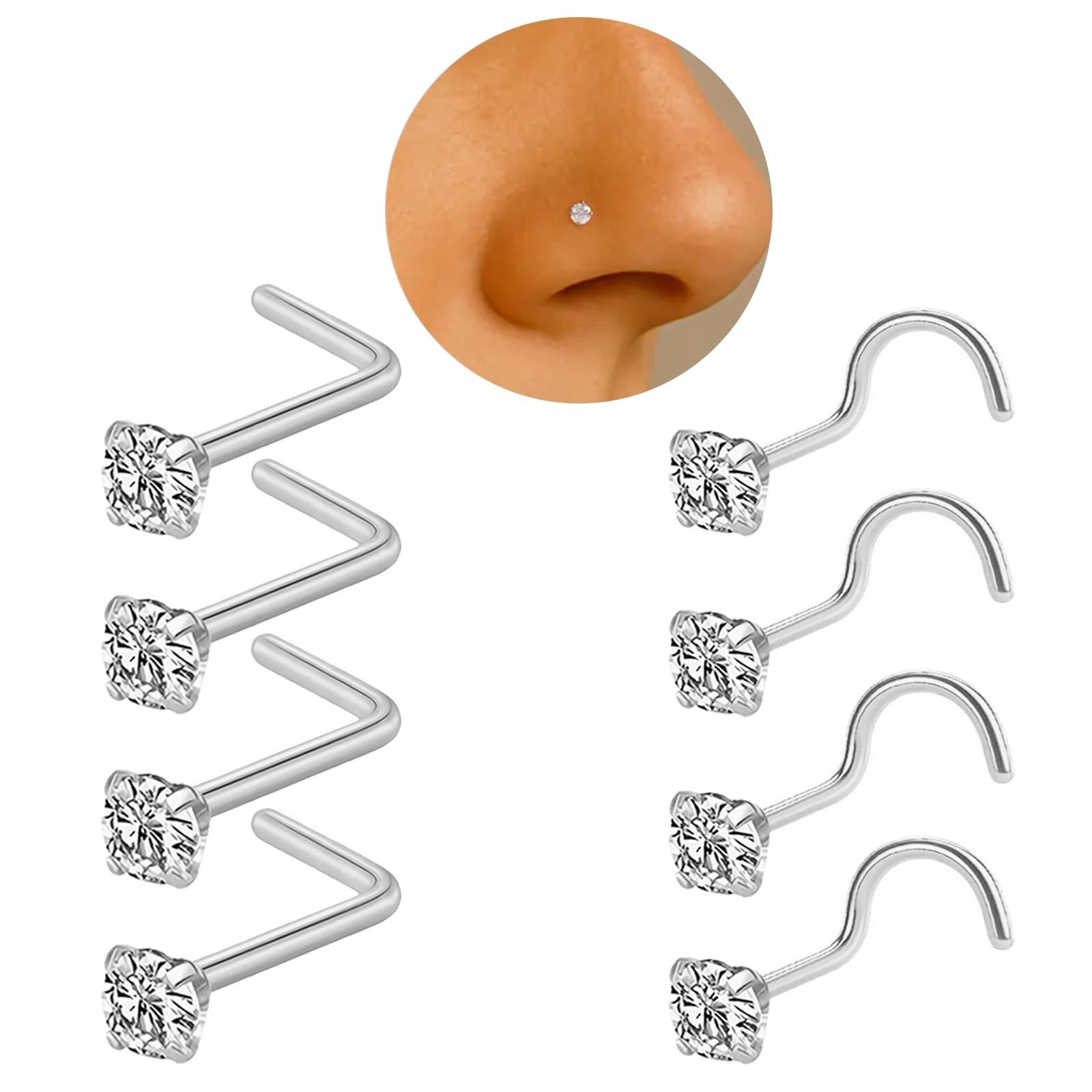 Nose Rings Hoops Studs for Women: 18g Hypoallergenic Stainless Steel Septum R...