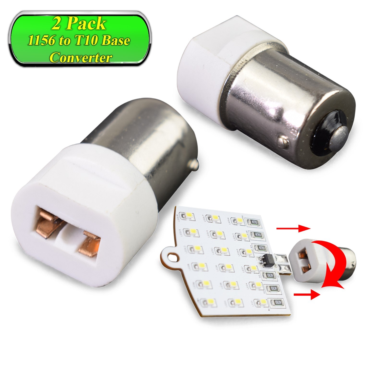 2x T10 168 194 to 1156 Ba15s Bulb Socket Base Converter Adaptor Transformer