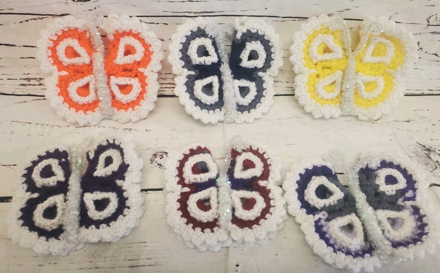 Butterflies Handcraft Homemade Crocheted Acrylic Yarn six Colorful Butterflies